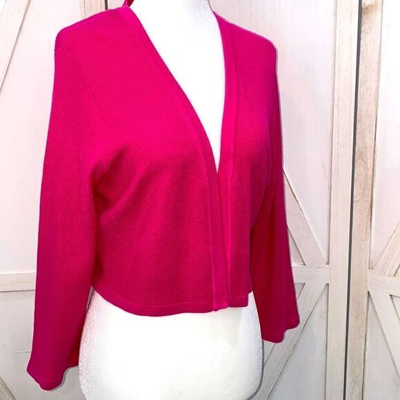 Leslie Fay Short Pink 3/4 Sleeve Open Cardigan Size Large - Picture 1 of 14